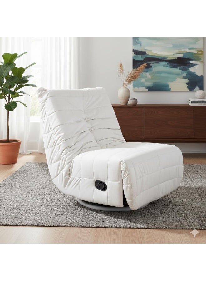 Multi Home Furniture Recliner Chair – Lazy Sofa Chair with Manual, Side Pocket, 360° Swivel Rocking Motion Armchair, Velvet Fabric Recliner Sofa Single Sofa Chair for Living Room (White) - Image 3
